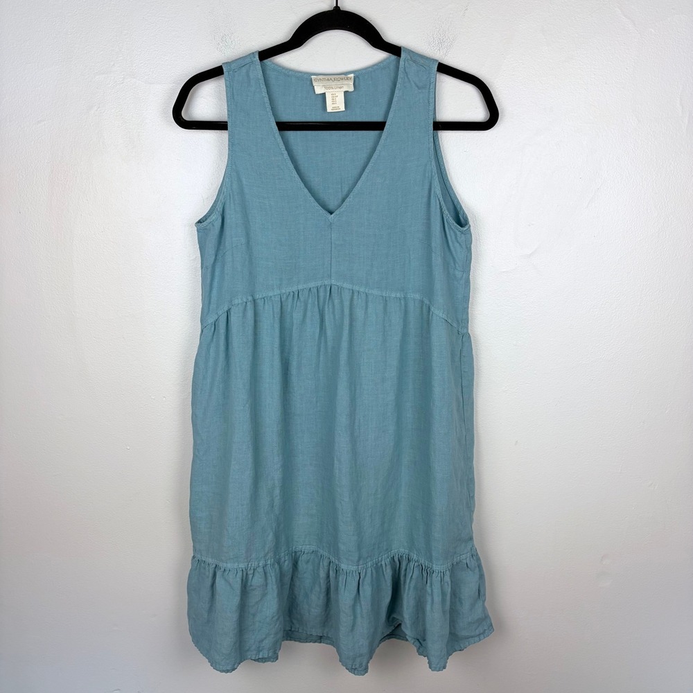 Cynthia Rowley Babydoll Dress Light Blue Teal Tiered Ruffle Boho Coastal Small